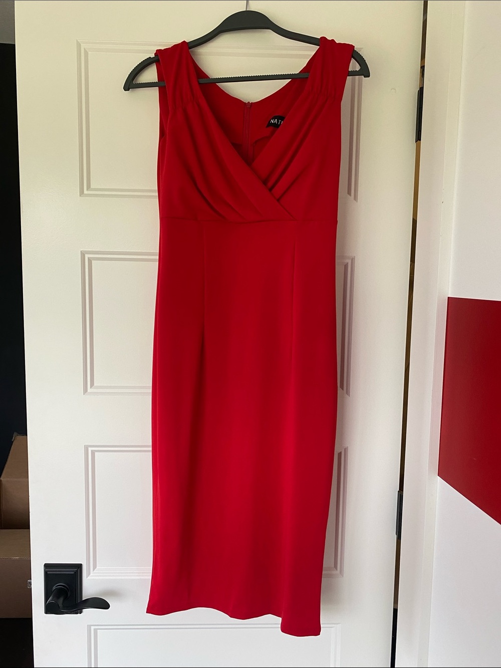 Nature Breeze Red Sleeveless Wrap-Front Midi Dress